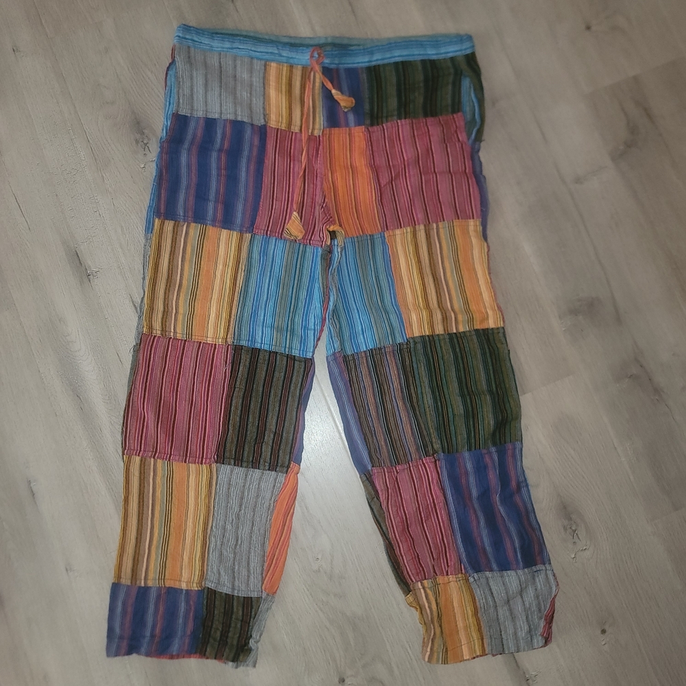 Boho Patchwork Multicolor Cotton Drawstring Pants